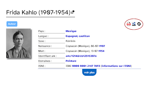 screenshot of page for artist Frida Kahlo